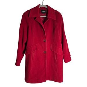 London Fog Women's Large Red Pea Coat Collar Button Front Layering Warm Bright